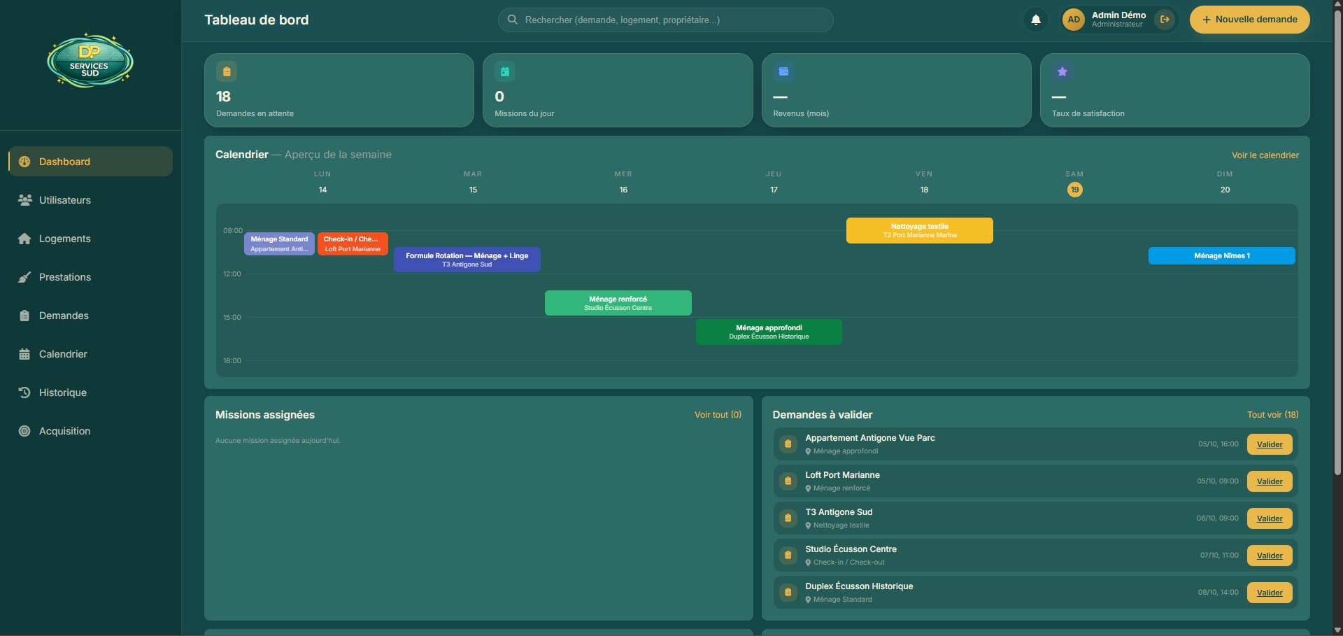 Aperçu de l'interface du projet DP Services
